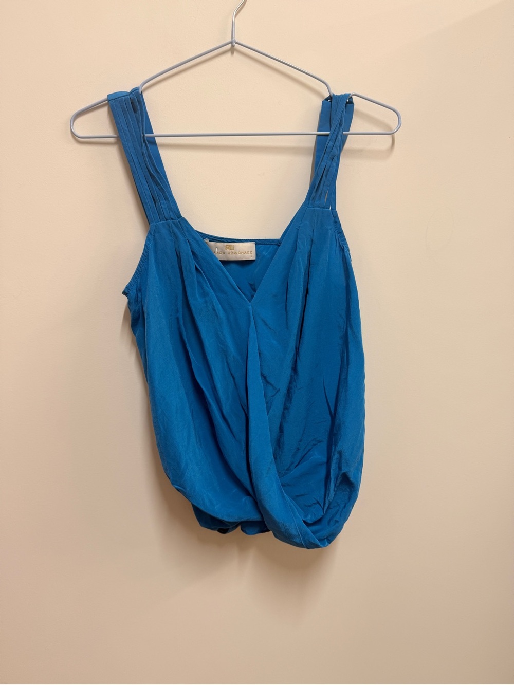 Amanda Uprichard Teal-Blue Draped Tank Top